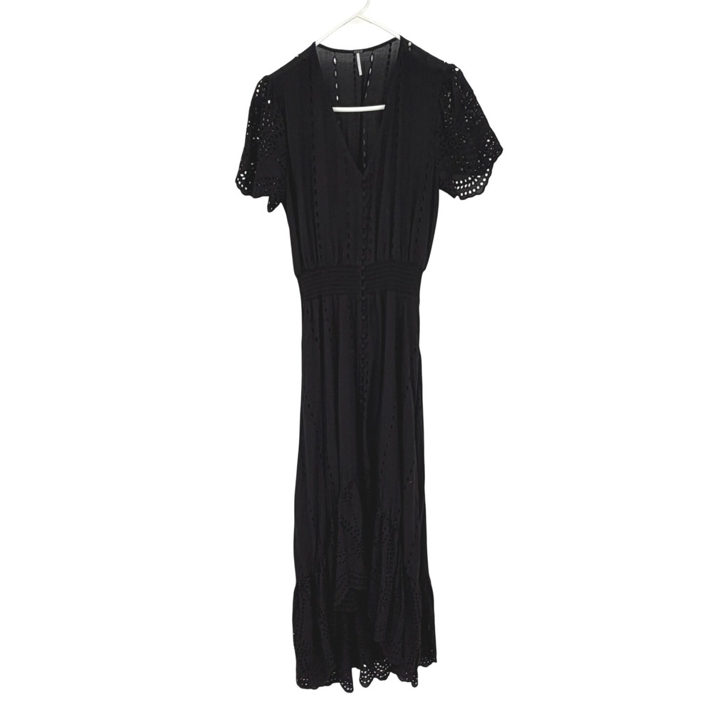 YFB Young Fabulous & Broke Black Eyelet Maxi Dress Boho Button Front S